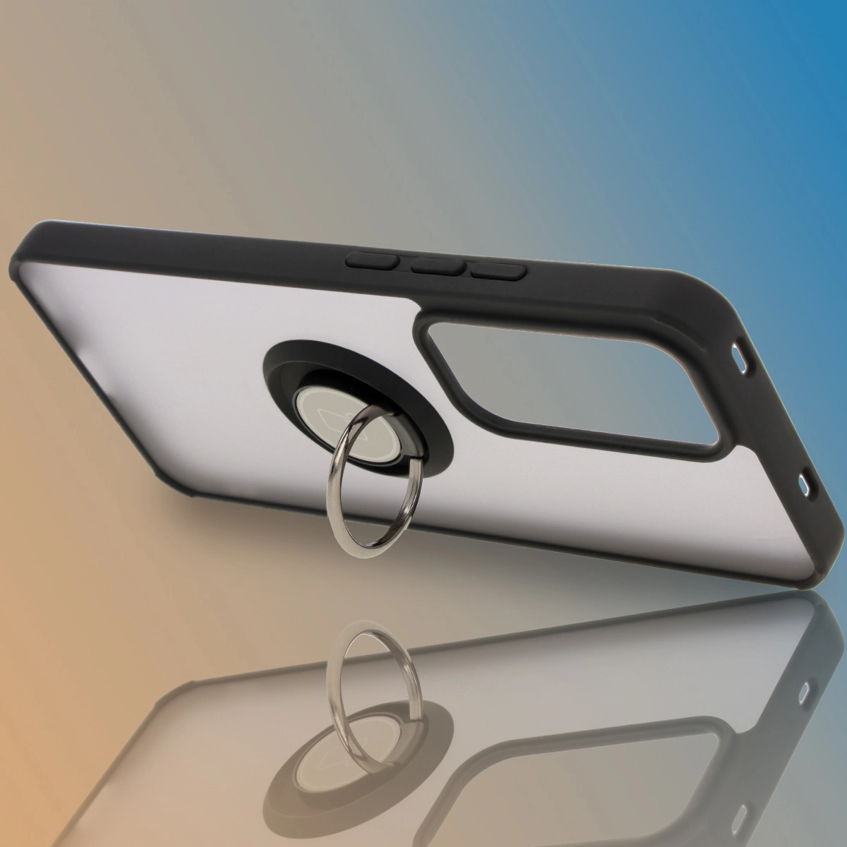 Etui Bizon z uchwytem na palec Hybrid Ring do Oppo Reno 12 Pro Przydymione z czarną ramką