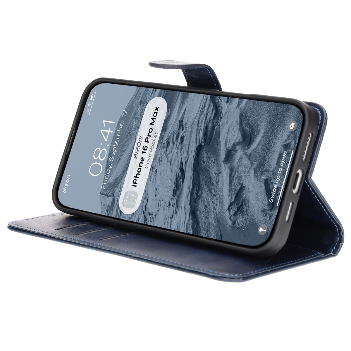 Etui Bizon z klapką Pocket do iPhone 16 Pro Max Granatowy