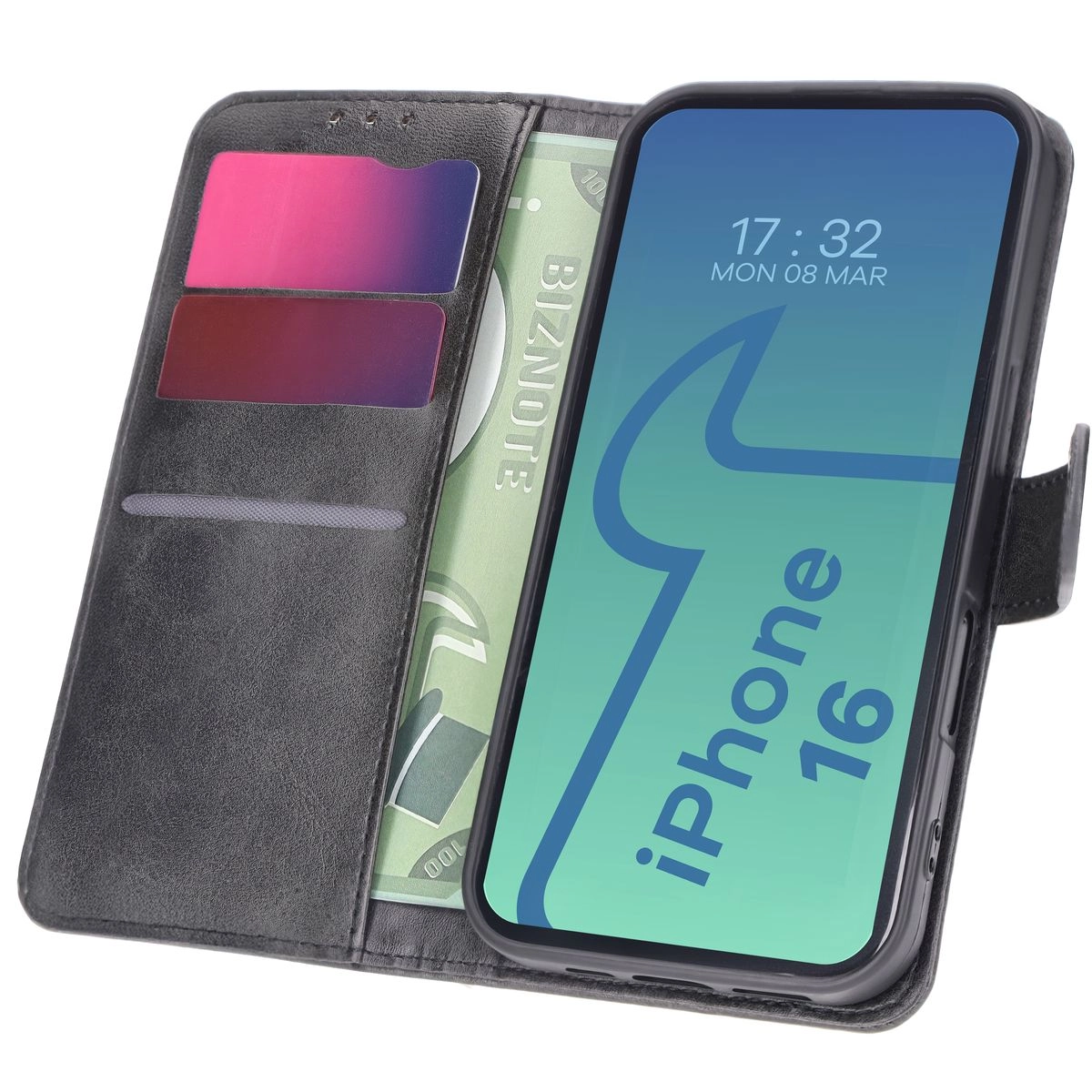 Etui Bizon z klapką Pocket do iPhone 16 Czarny