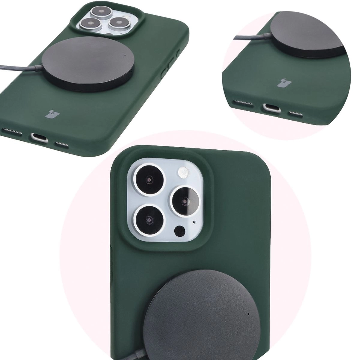 Etui Bizon Silikonowe Soft do iPhone 16 Pro Max Ciemnozielony
