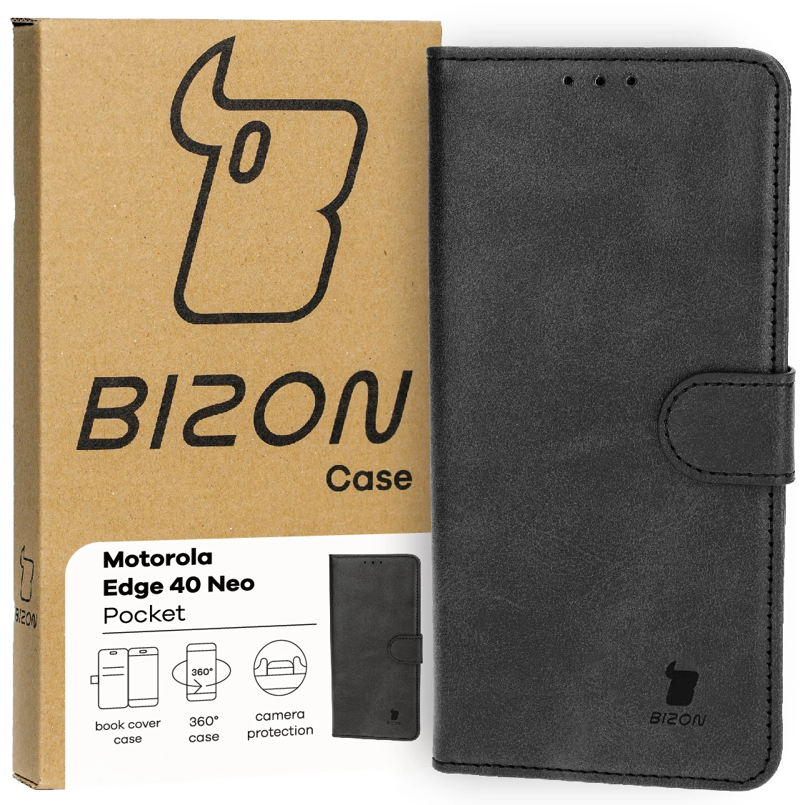 Etui Bizon z klapką Pocket do Motorola Edge 40 Neo Czarny