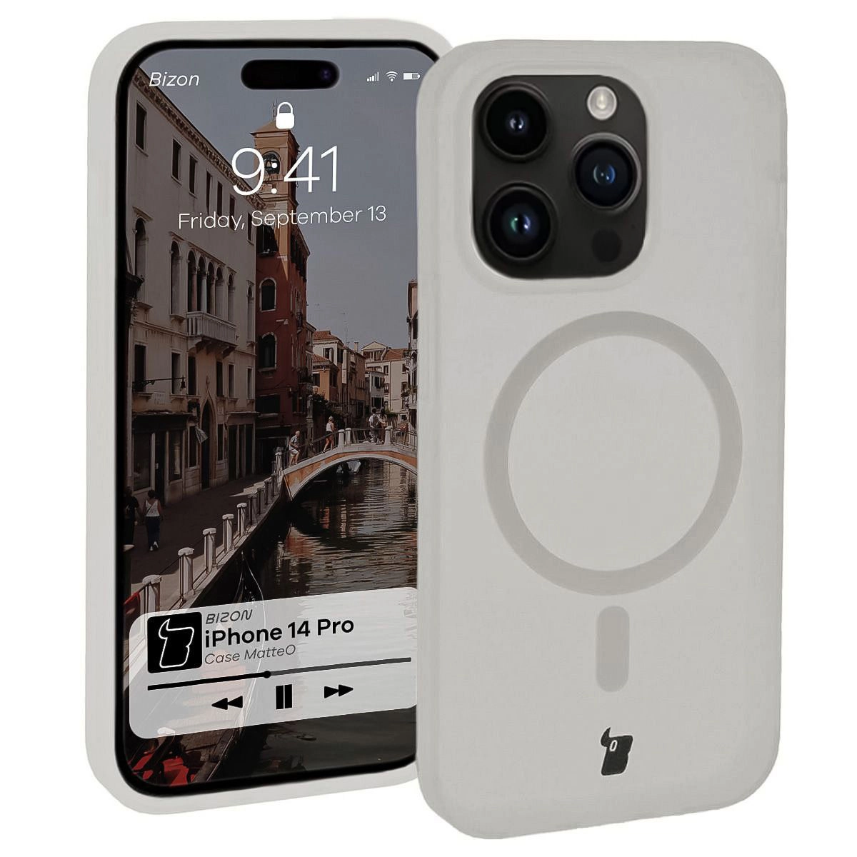 Etui Bizon MatteO z MagSafe do iPhone 14 Pro Półprzezroczyste z przezroczystą ramką