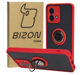 Etui Bizon z uchwytem na palec Hybrid Ring do Motorola Moto G84 5G Przydymione z czerwoną ramką