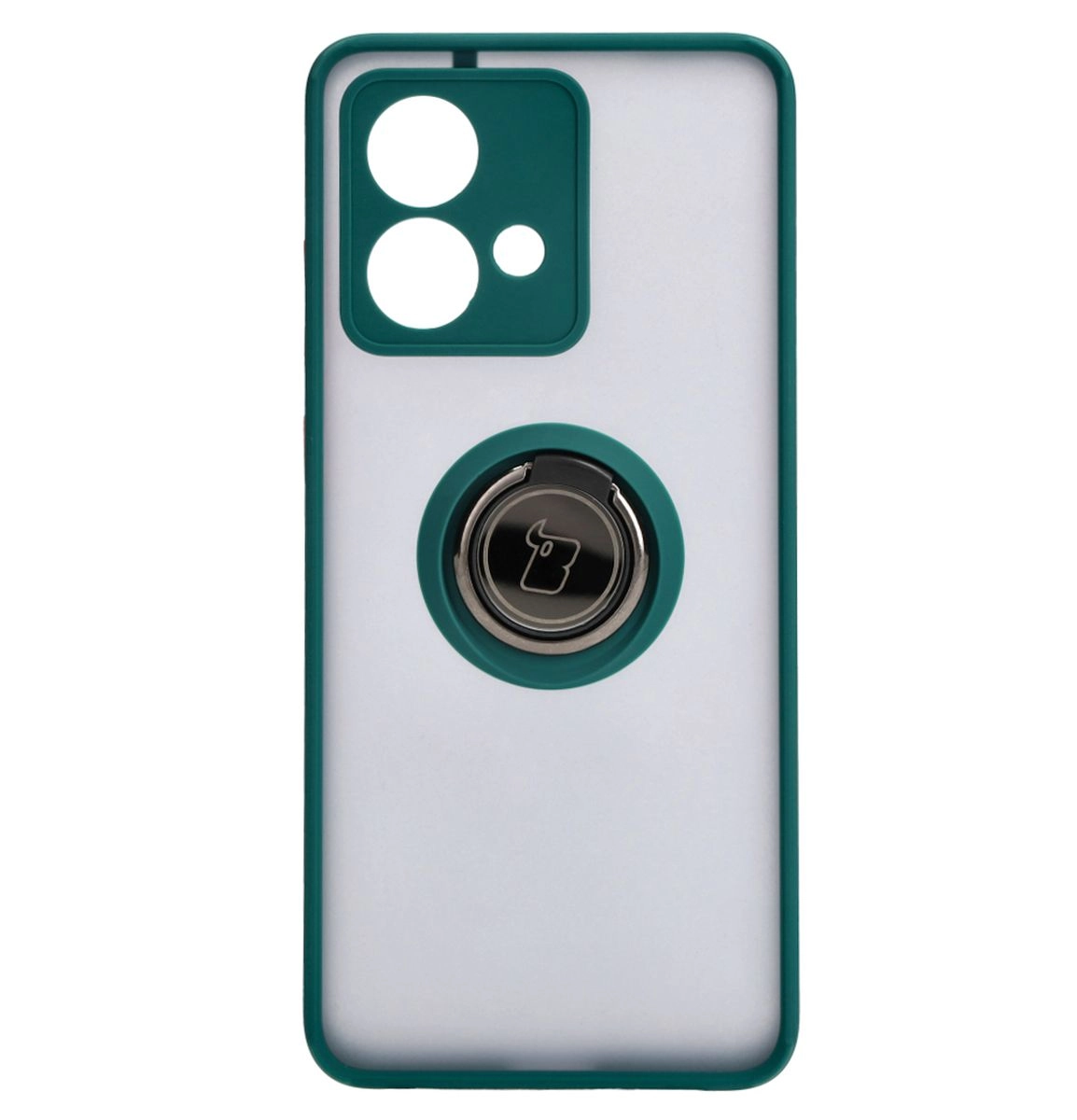 Etui Bizon z uchwytem na palec Hybrid Ring do Motorola Edge 40 Neo Przydymione z ciemnozieloną ramką