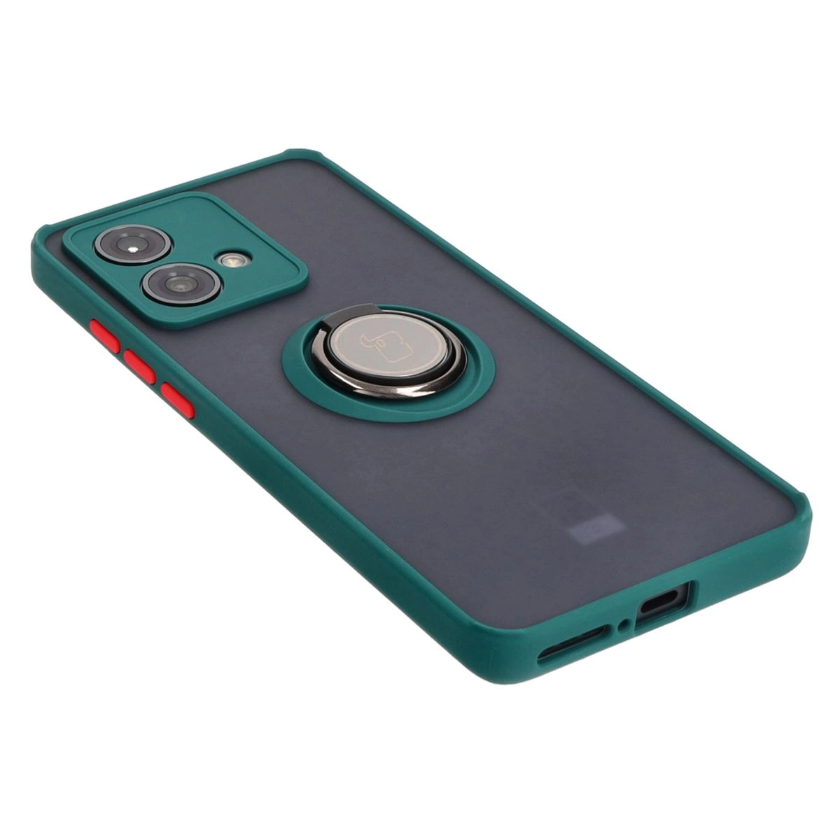 Etui Bizon z uchwytem na palec Hybrid Ring do Motorola Edge 40 Neo Przydymione z ciemnozieloną ramką