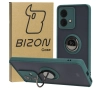 Etui Bizon z uchwytem na palec Hybrid Ring do Motorola Edge 40 Neo Przydymione z ciemnozieloną ramką