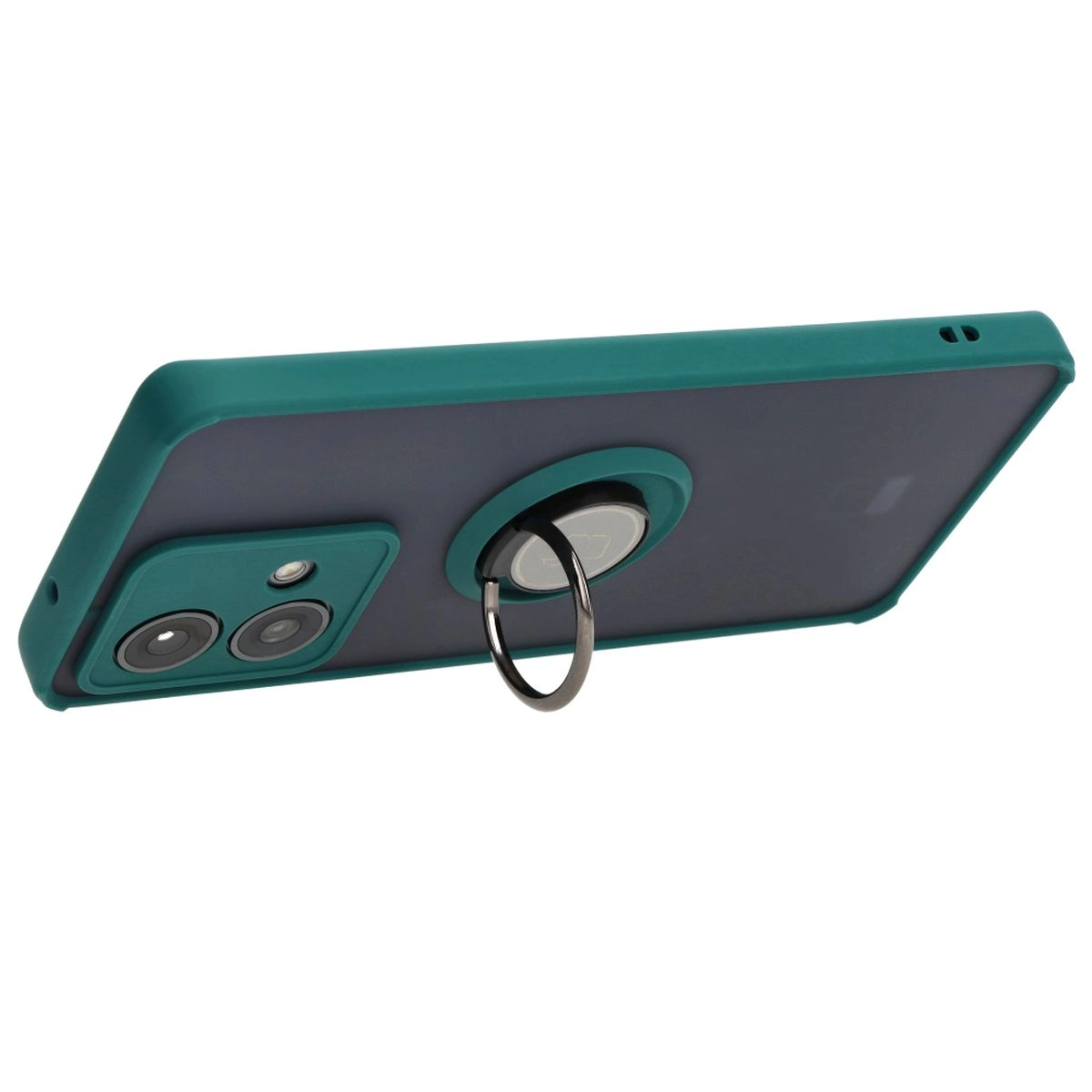 Etui Bizon z uchwytem na palec Hybrid Ring do Motorola Edge 40 Neo Przydymione z ciemnozieloną ramką