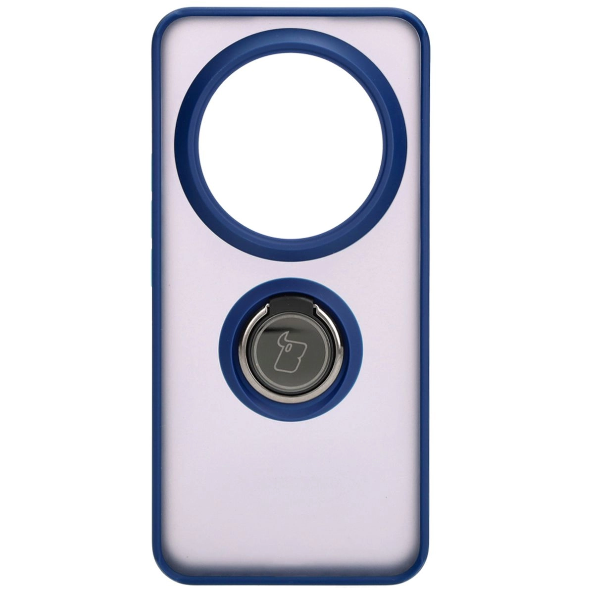 Etui Bizon z uchwytem na palec Hybrid Ring do Xiaomi 14 Ultra Przydymione z granatową ramką