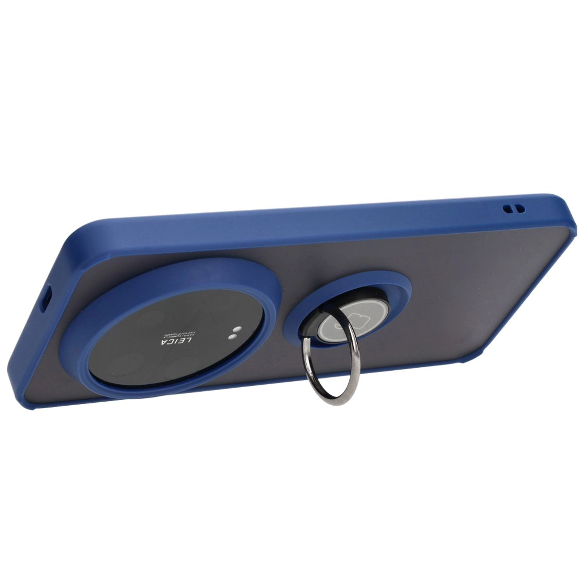 Etui Bizon z uchwytem na palec Hybrid Ring do Xiaomi 14 Ultra Przydymione z granatową ramką
