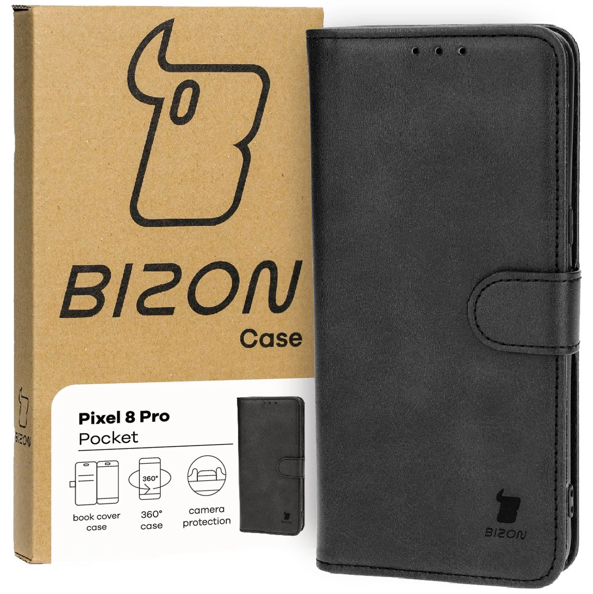 Etui Bizon z klapką Pocket do Google Pixel 8 Pro Czarny