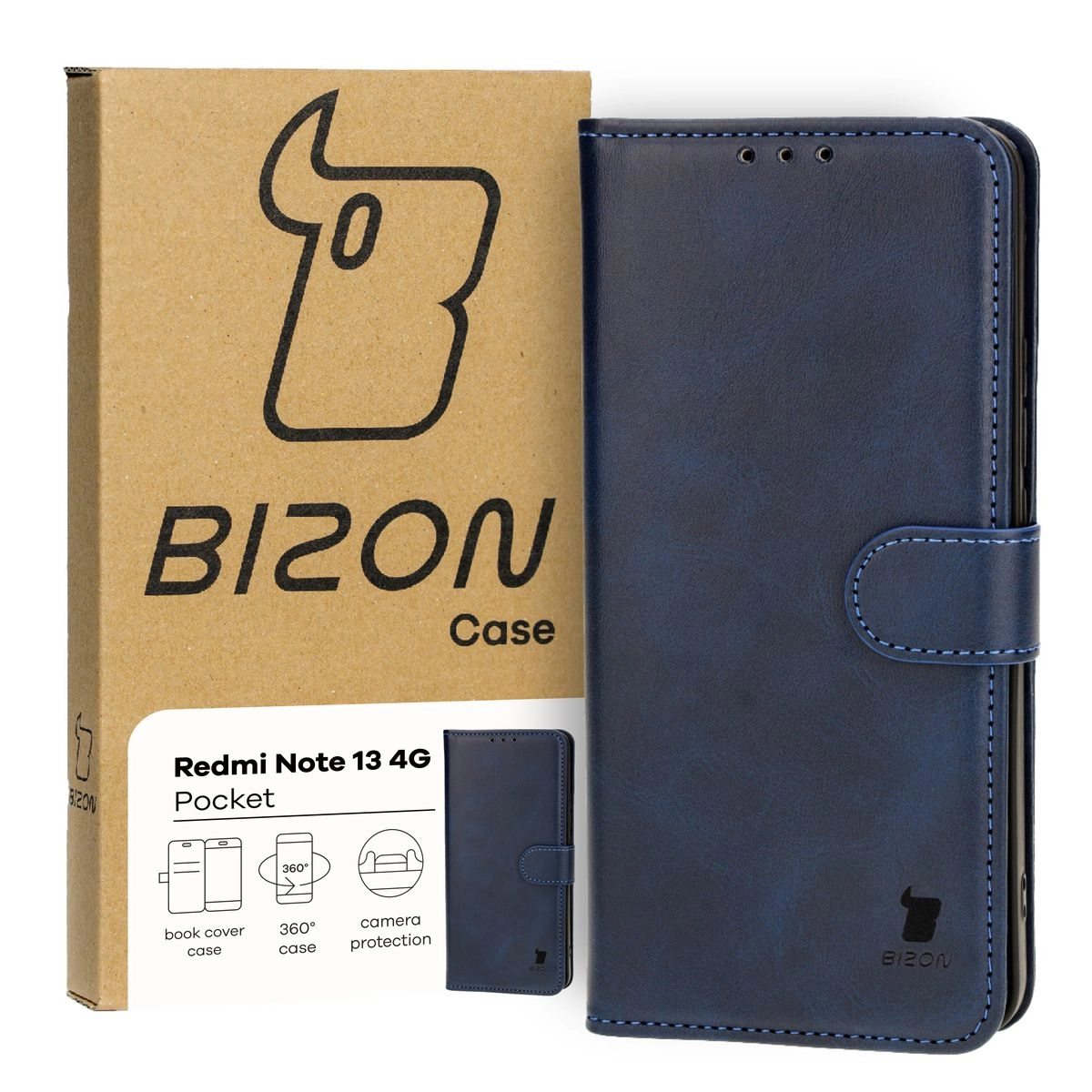 Etui Bizon z klapką Pocket do Xiaomi Redmi Note 13 4G Granatowy