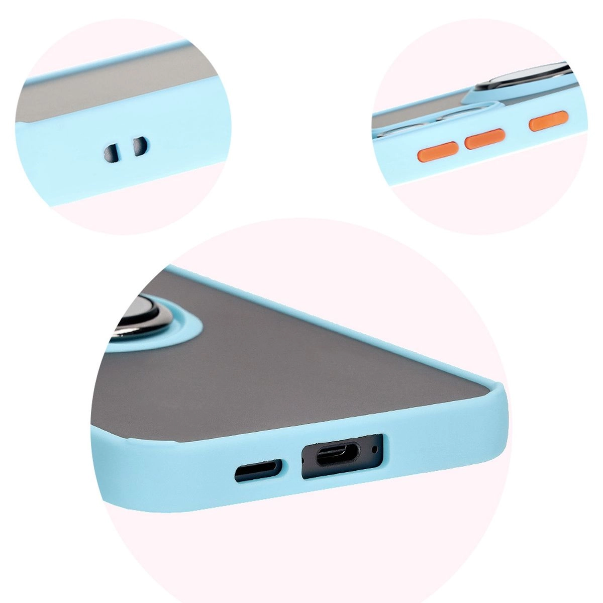 Etui Bizon z uchwytem na palec Hybrid Ring do Galaxy S24 FE Przydymione z jasnoniebieską ramką