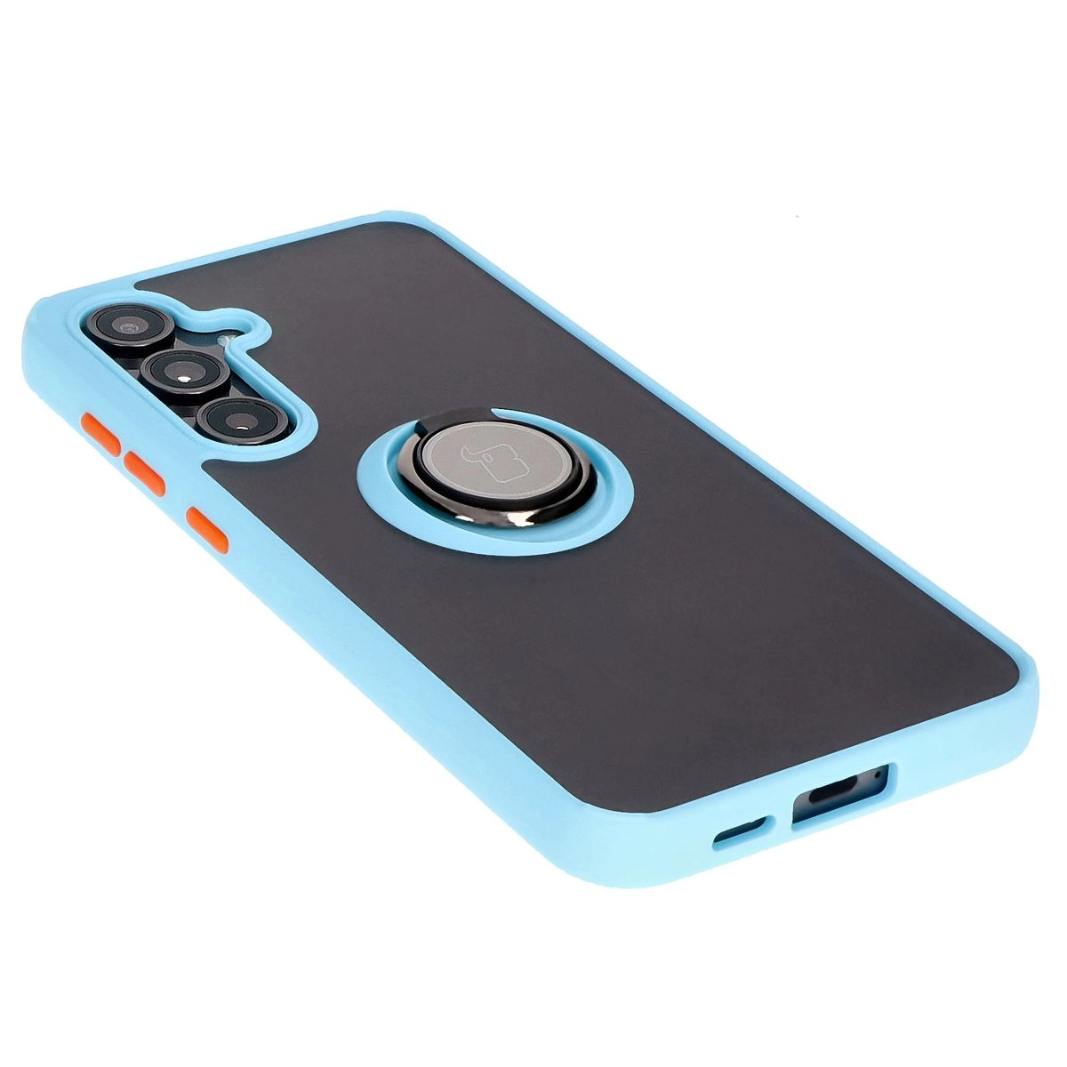 Etui Bizon z uchwytem na palec Hybrid Ring do Galaxy S24 FE Przydymione z jasnoniebieską ramką