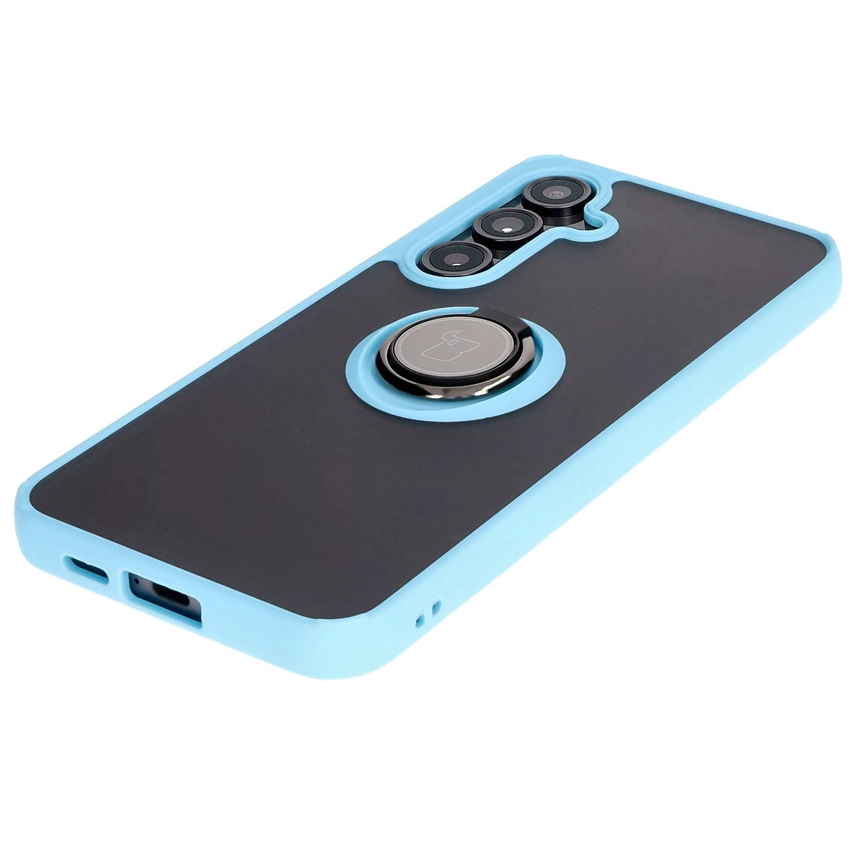 Etui Bizon z uchwytem na palec Hybrid Ring do Galaxy S24 FE Przydymione z jasnoniebieską ramką