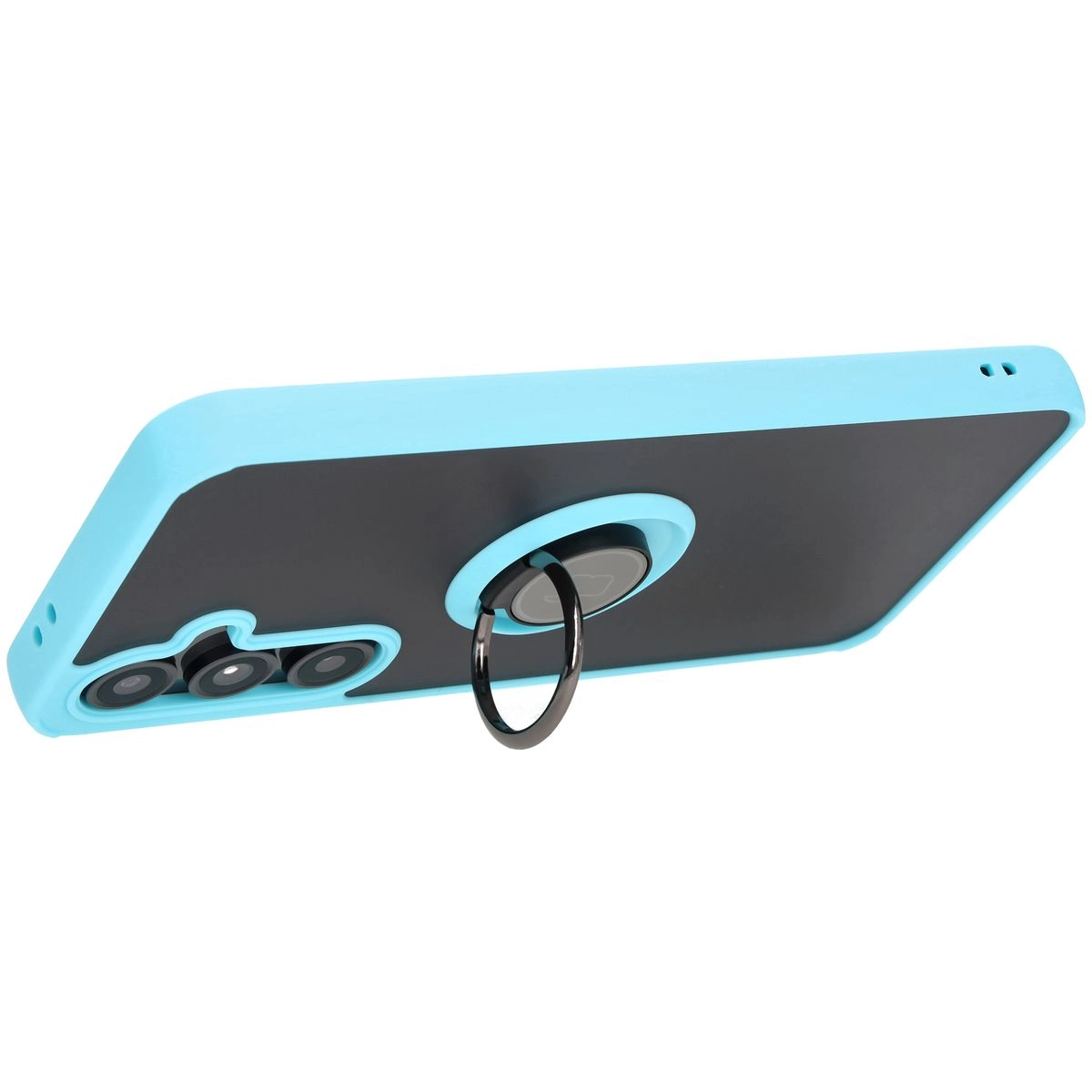 Etui Bizon z uchwytem na palec Hybrid Ring do Galaxy S24 FE Przydymione z jasnoniebieską ramką