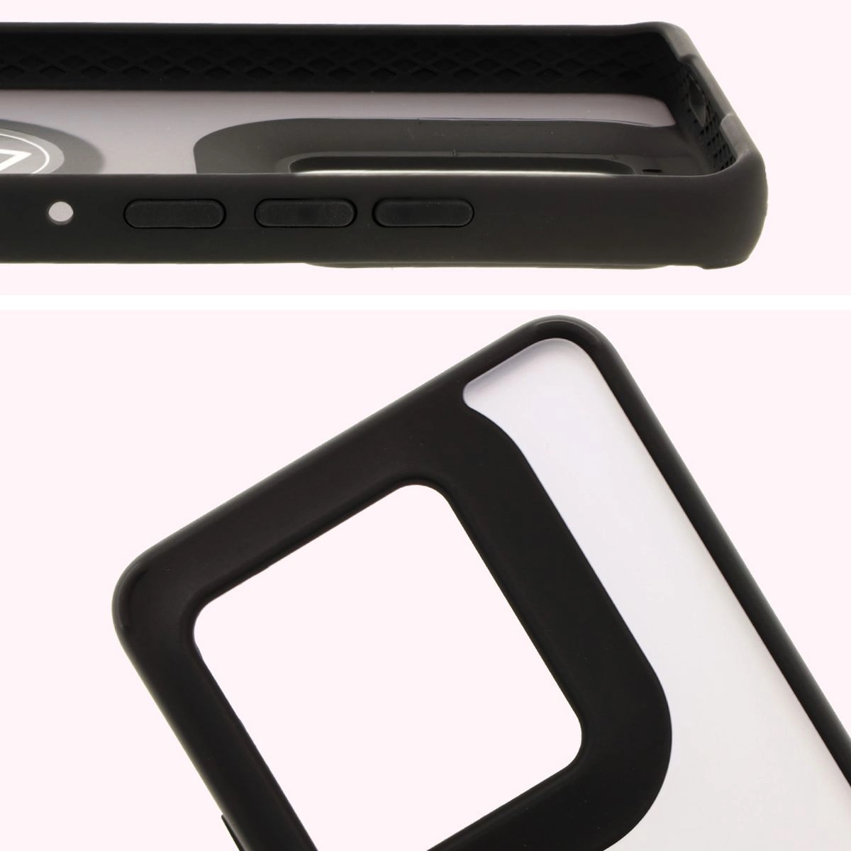 Etui Bizon z uchwytem na palec Hybrid Ring do Motorola Edge 50 Ultra Przydymione z czarną ramką