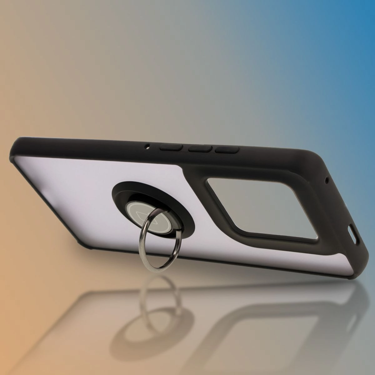 Etui Bizon z uchwytem na palec Hybrid Ring do Motorola Edge 50 Ultra Przydymione z czarną ramką