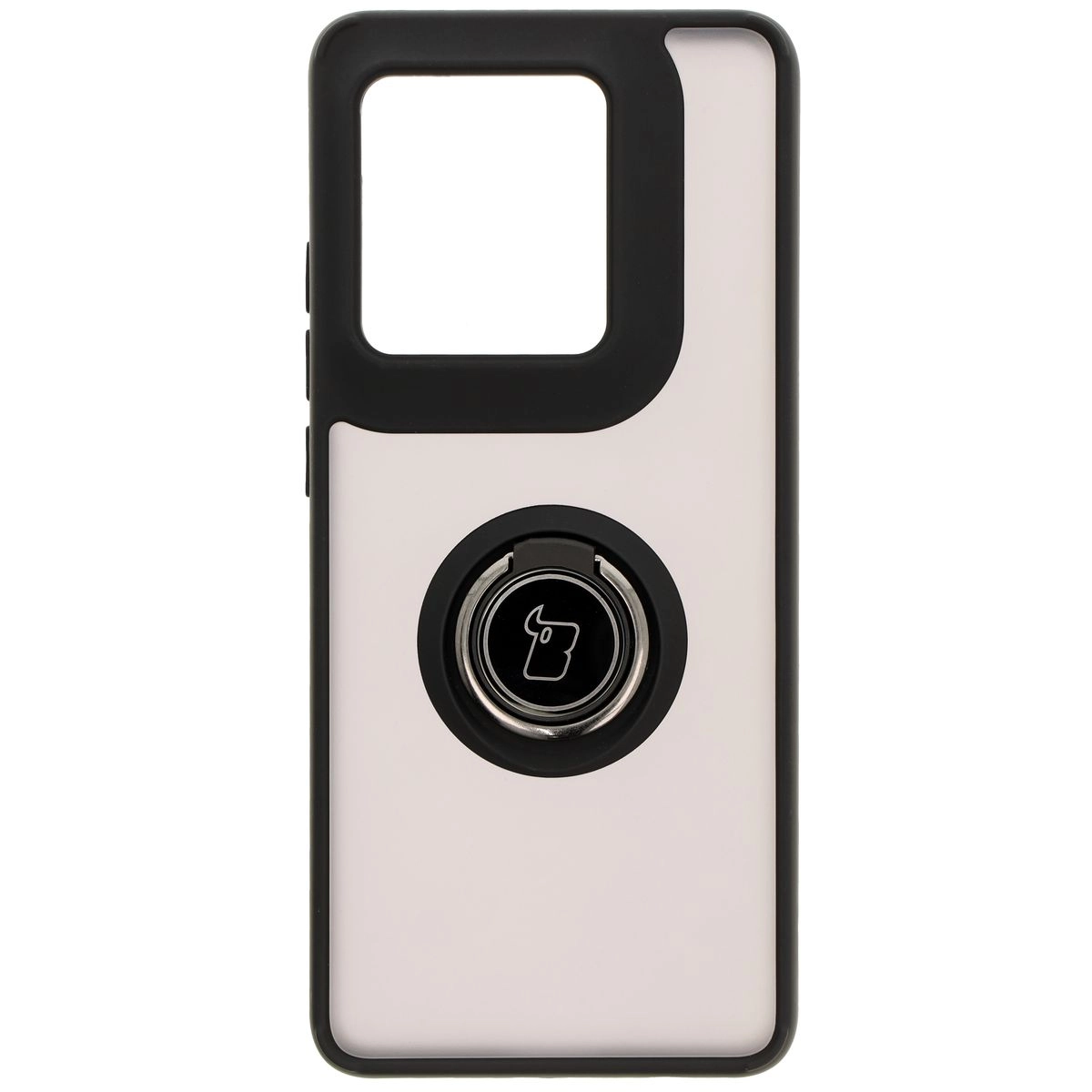 Etui Bizon z uchwytem na palec Hybrid Ring do Motorola Edge 50 Ultra Przydymione z czarną ramką