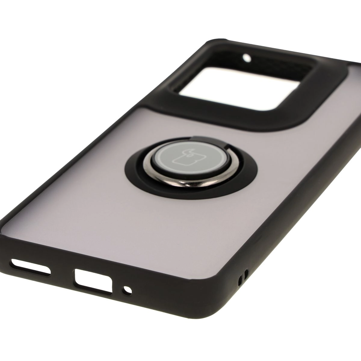 Etui Bizon z uchwytem na palec Hybrid Ring do Motorola Edge 50 Ultra Przydymione z czarną ramką