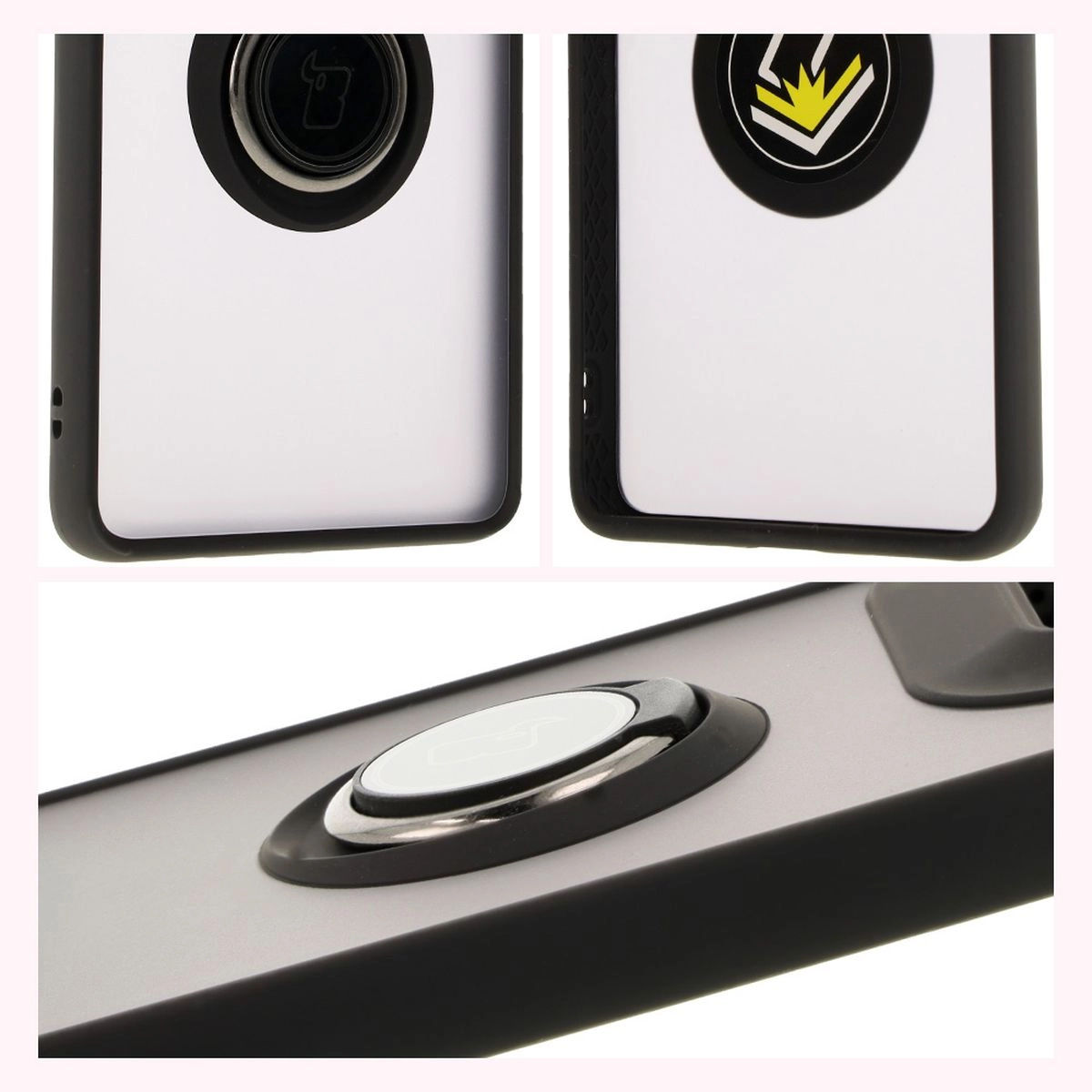 Etui Bizon z uchwytem na palec Hybrid Ring do Motorola Edge 50 Ultra Przydymione z czarną ramką