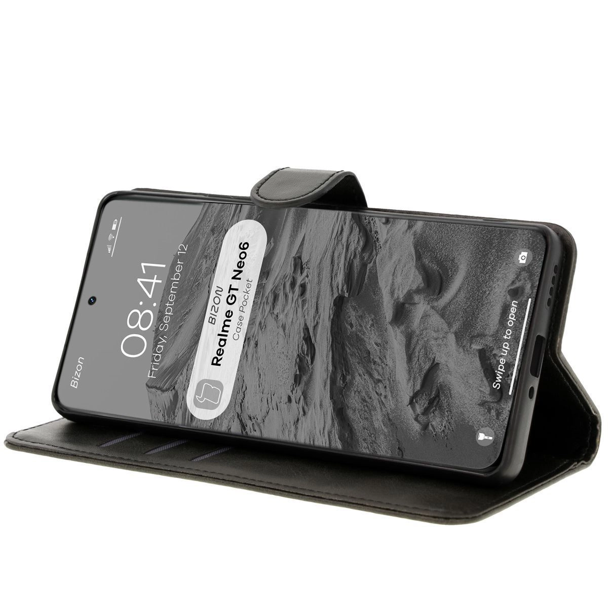 Etui Bizon z klapką Pocket do Realme GT 6/6T/Neo 6/Neo 6 SE Czarny