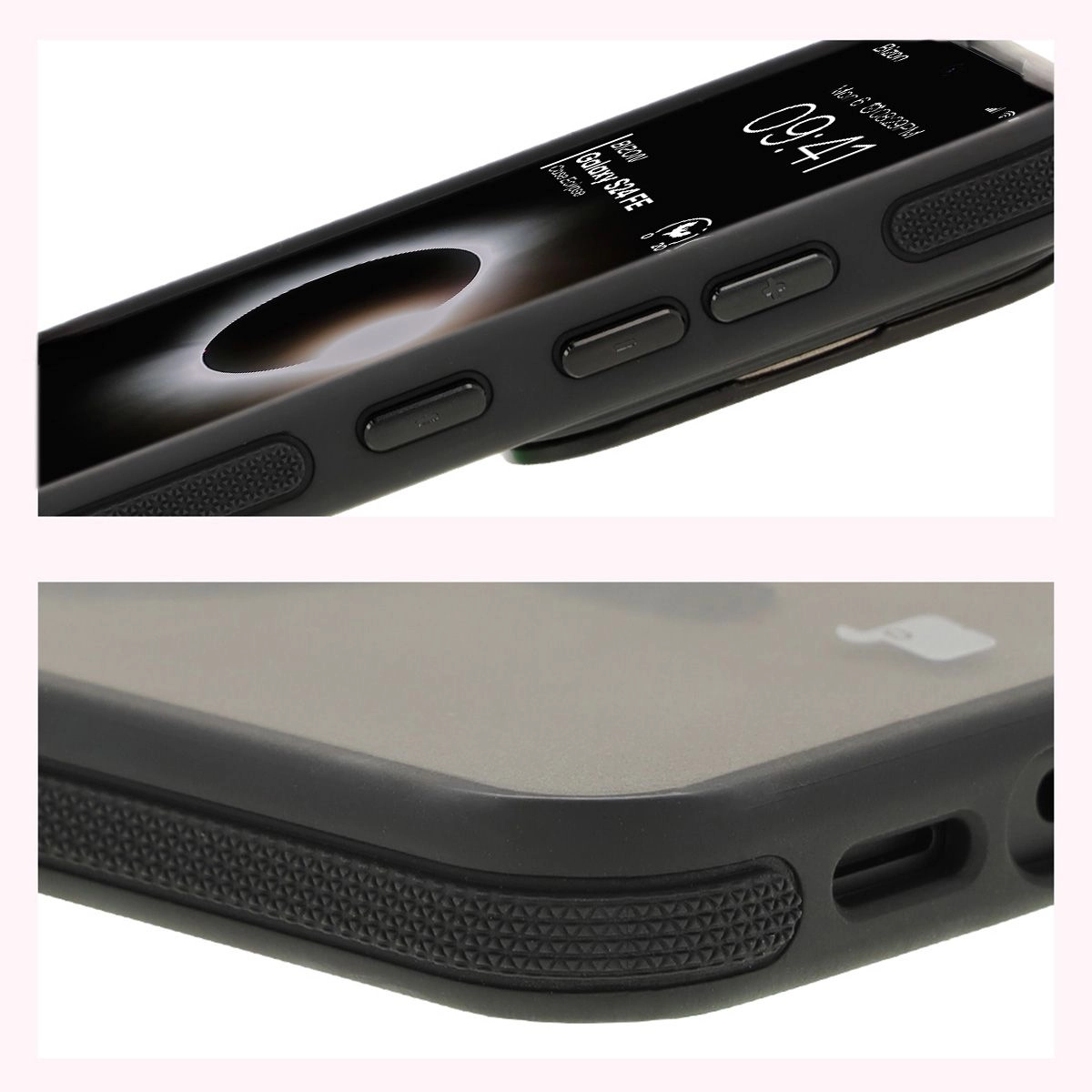 Etui Bizon Eclipse z MagSafe i podstawką do Galaxy S24 FE Przydymione z czarną ramką
