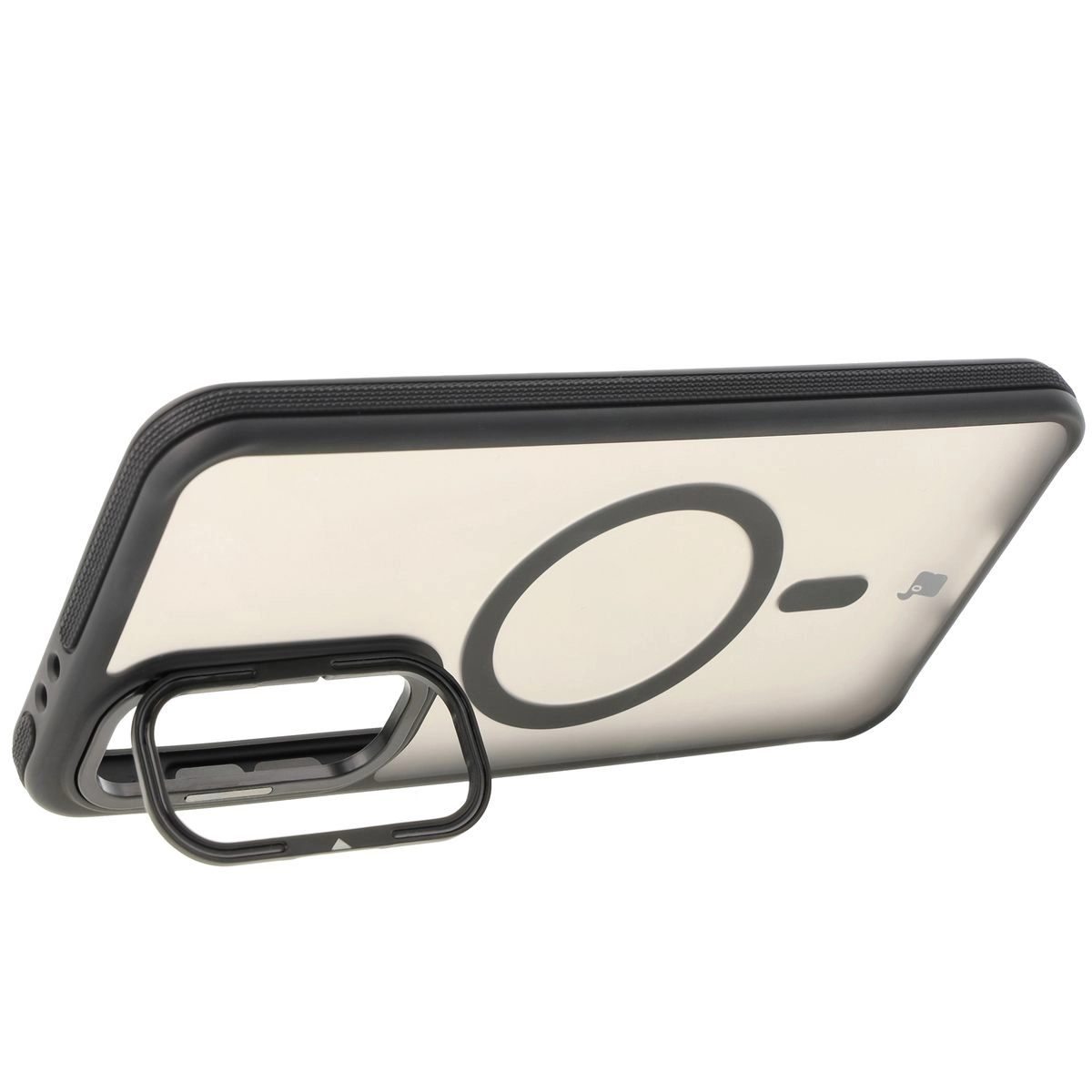Etui Bizon Eclipse z MagSafe i podstawką do Galaxy S24 FE Przydymione z czarną ramką