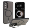 Etui Bizon Eclipse z MagSafe i podstawką do Galaxy S24 FE Przydymione z czarną ramką