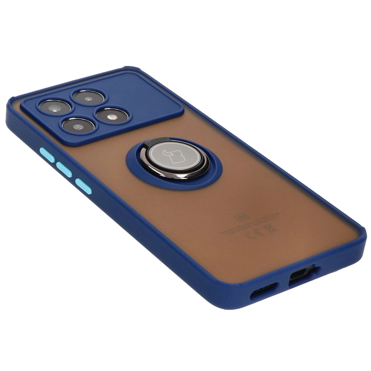 Etui Bizon z uchwytem na palec Hybrid Ring do Xiaomi Poco X6 Pro Przydymione z granatową ramką