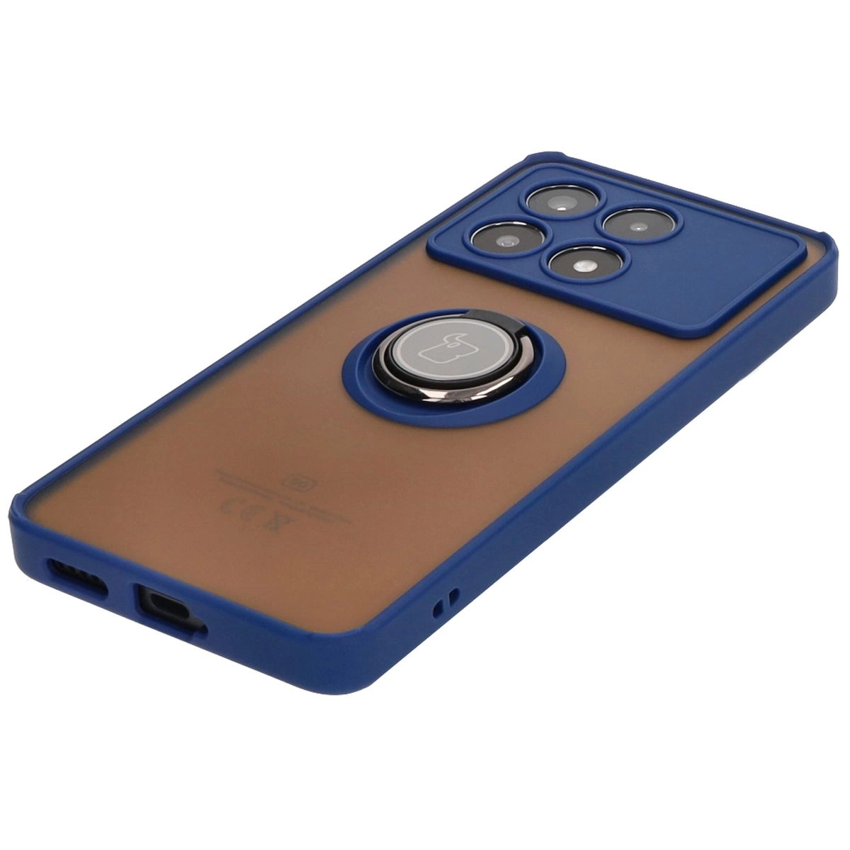 Etui Bizon z uchwytem na palec Hybrid Ring do Xiaomi Poco X6 Pro Przydymione z granatową ramką
