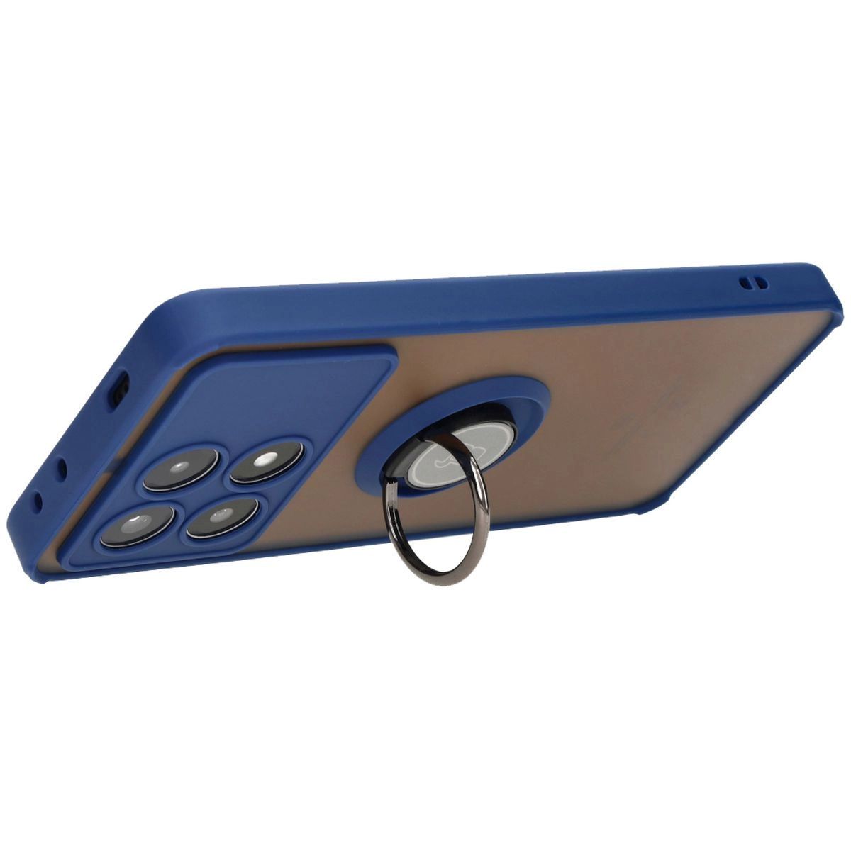 Etui Bizon z uchwytem na palec Hybrid Ring do Xiaomi Poco X6 Pro Przydymione z granatową ramką