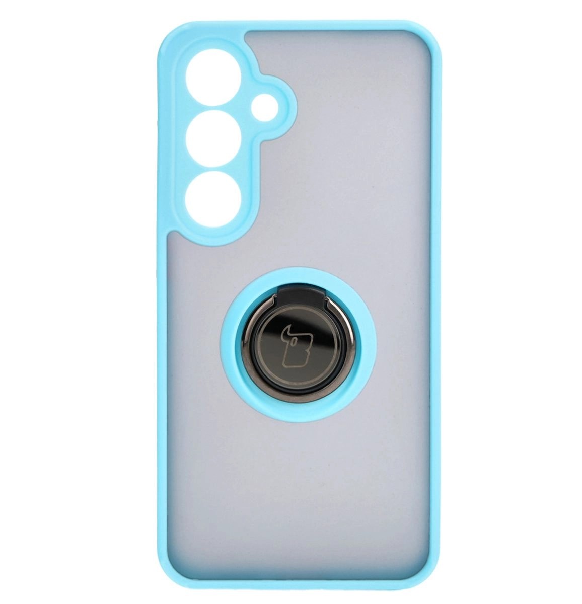 Etui Bizon z uchwytem na palec Hybrid Ring do Galaxy S25 / S24 Przydymione z jasnoniebieską ramką