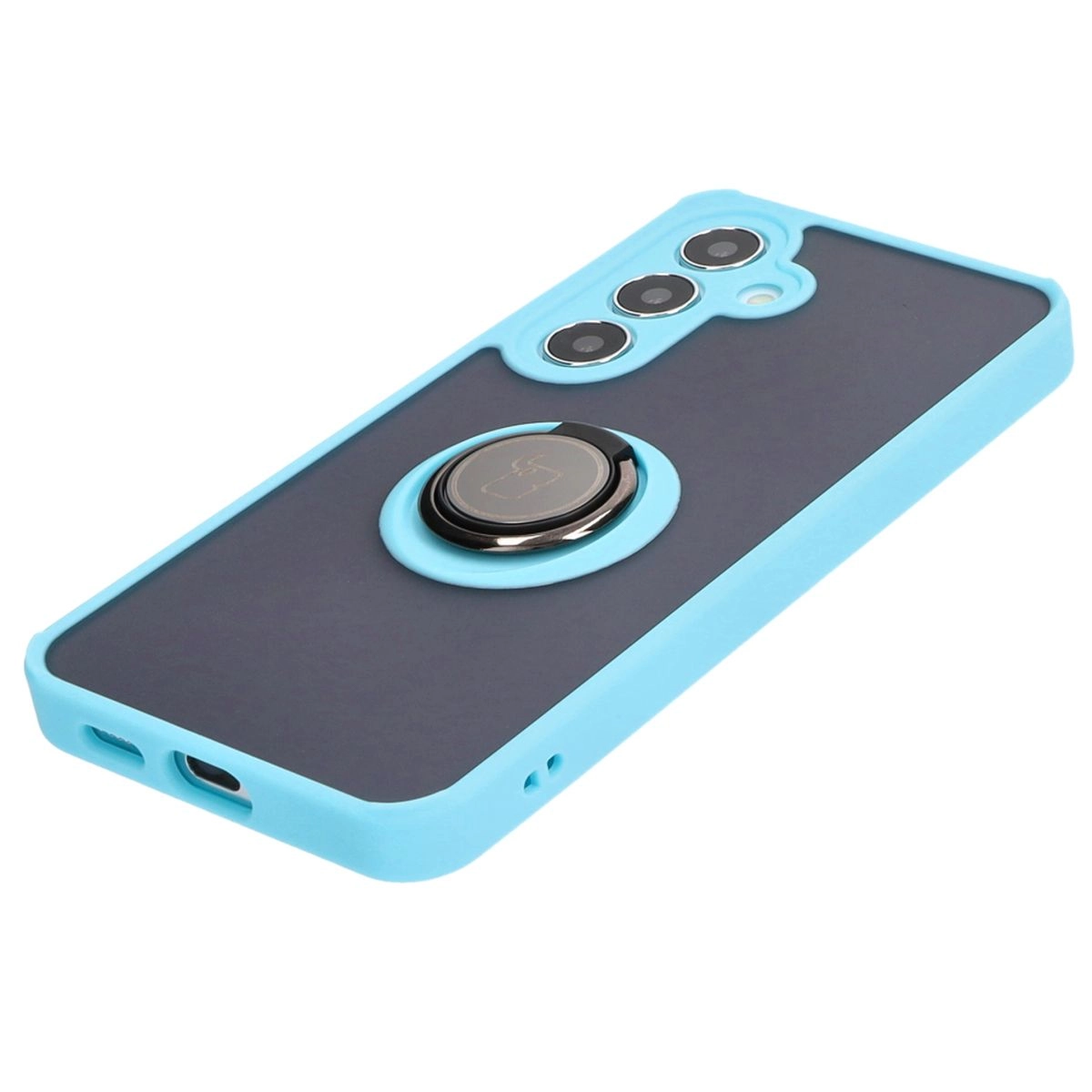 Etui Bizon z uchwytem na palec Hybrid Ring do Galaxy S25 / S24 Przydymione z jasnoniebieską ramką