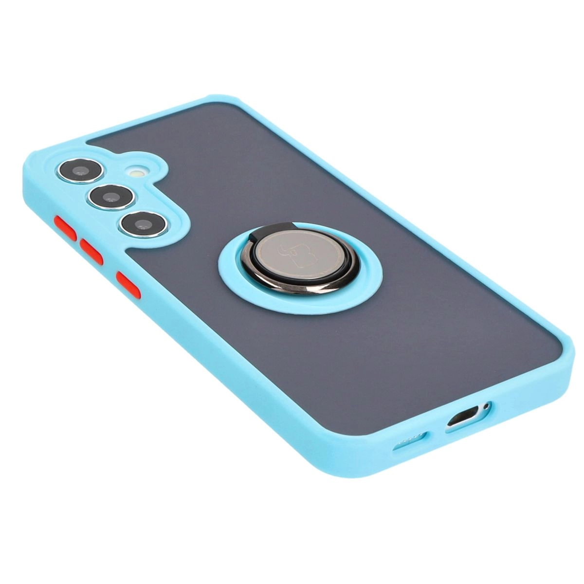 Etui Bizon z uchwytem na palec Hybrid Ring do Galaxy S25 / S24 Przydymione z jasnoniebieską ramką