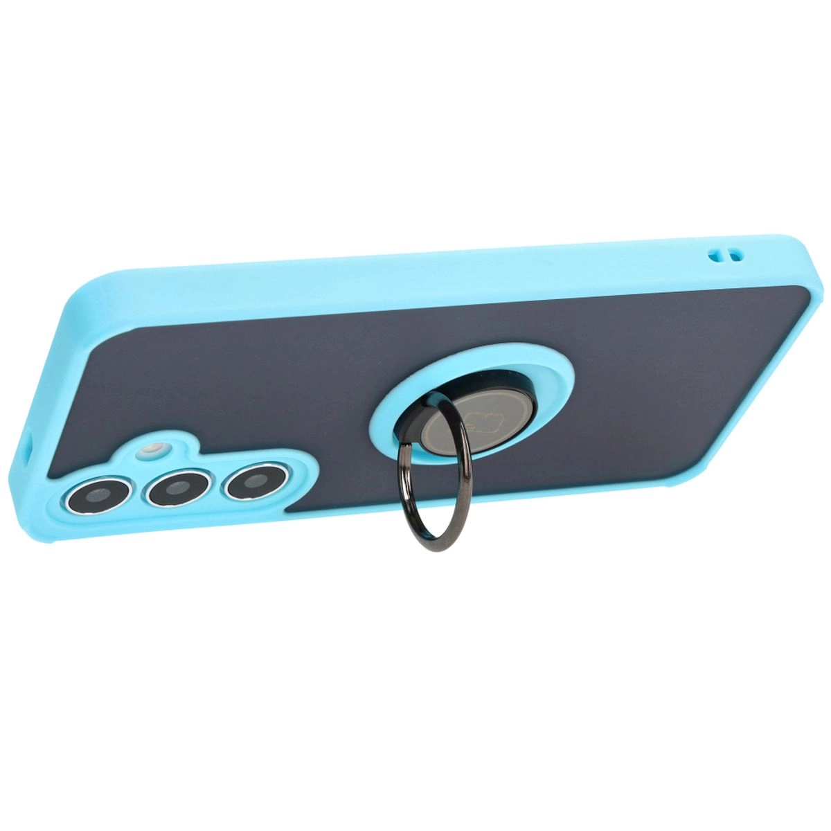 Etui Bizon z uchwytem na palec Hybrid Ring do Galaxy S25 / S24 Przydymione z jasnoniebieską ramką
