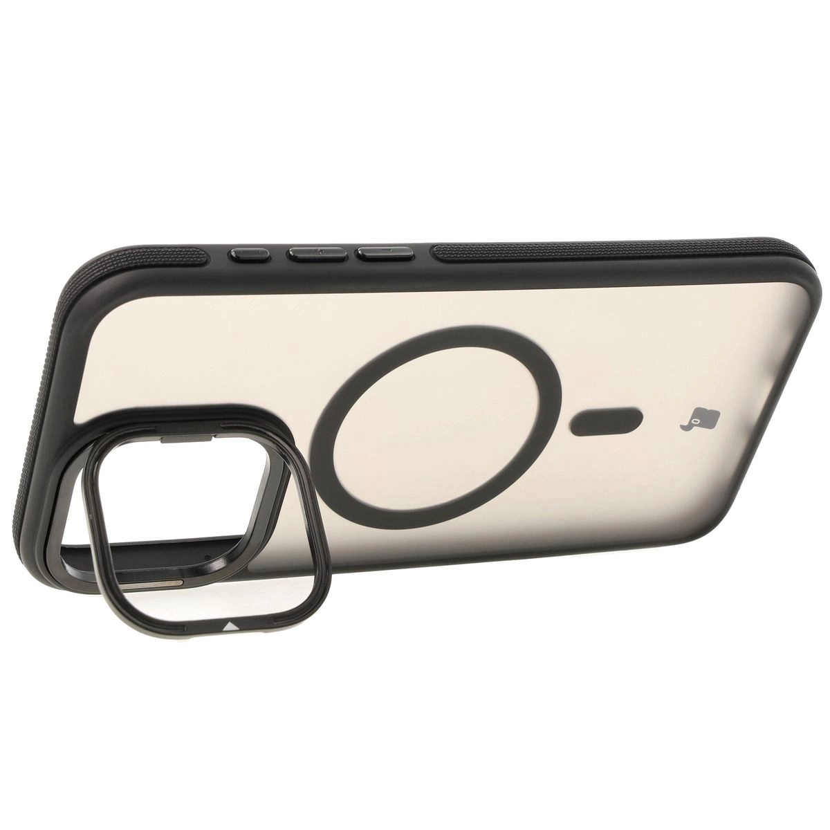 Etui Bizon Eclipse z MagSafe i podstawką do iPhone 15 Pro Max Przydymione z czarną ramką