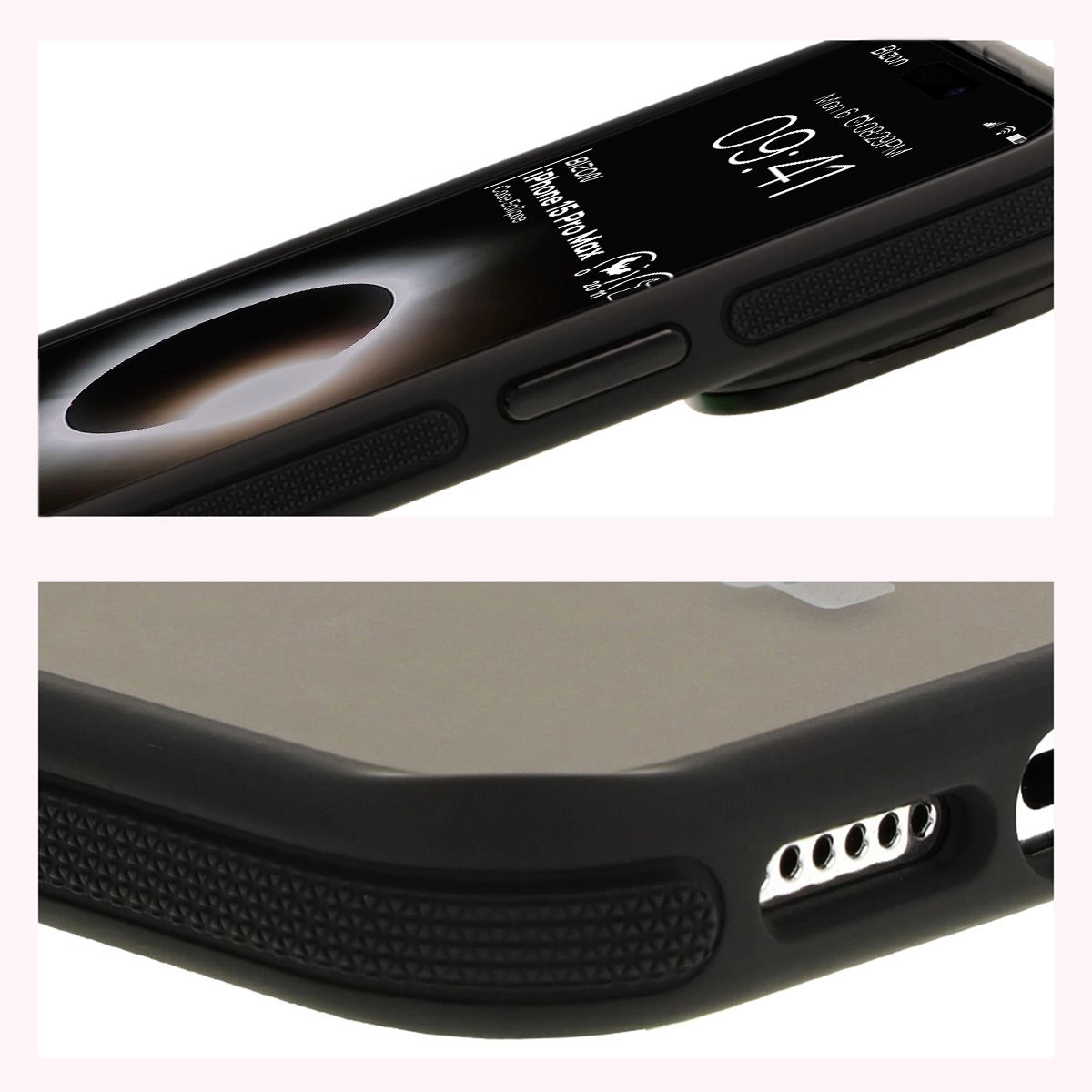 Etui Bizon Eclipse z MagSafe i podstawką do iPhone 15 Pro Max Przydymione z czarną ramką