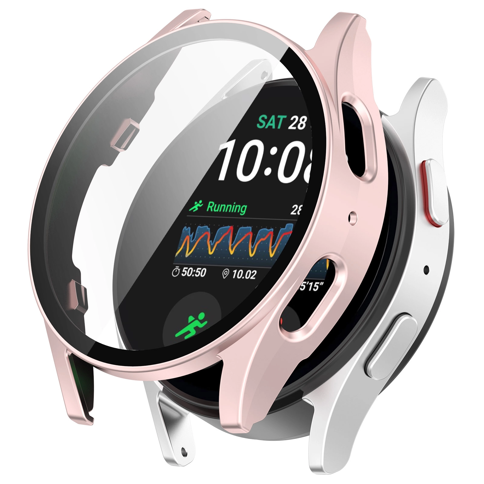 Nakładka na tarczę Bizon ze szkłem do Galaxy Watch 7 44mm Satynowo-różowy