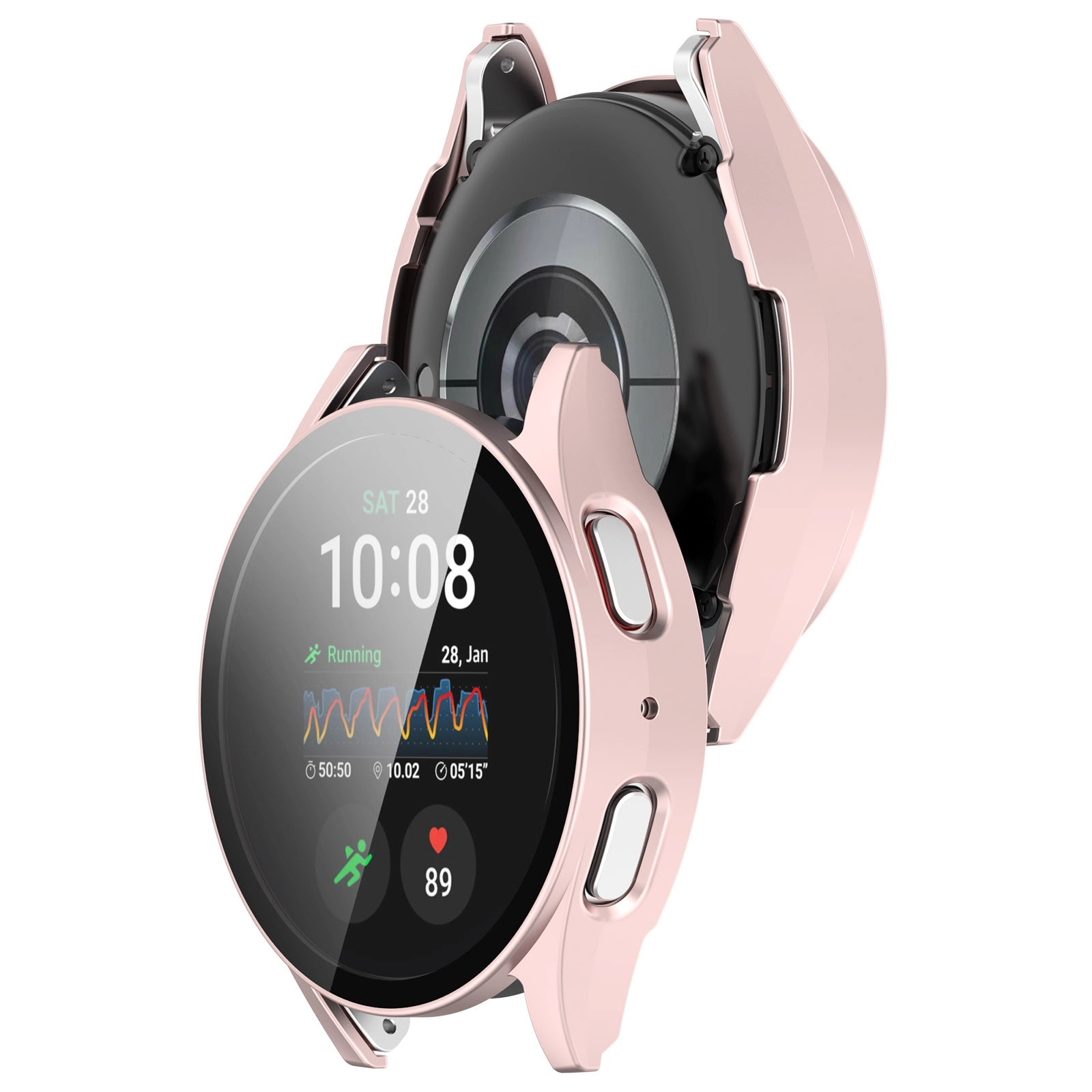 Nakładka na tarczę Bizon ze szkłem do Galaxy Watch 7 44mm Satynowo-różowy