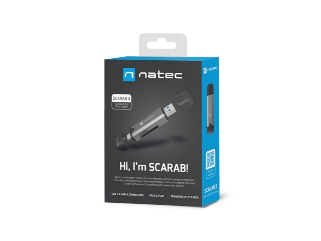 Czytnik kart Natec Scarab 3 NCZ-2262 USB-A + USB-C SD/MICRO SD USB 3.1 GEN 1 Szary
