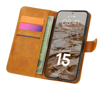 Etui Bizon z klapką Pocket do Xiaomi 15 Brązowy