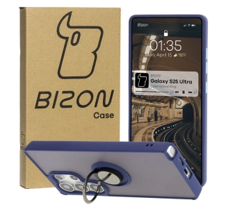 Etui Bizon z uchwytem na palec Hybrid Ring do Galaxy S25 Ultra Przydymione z jasnoniebieską ramką