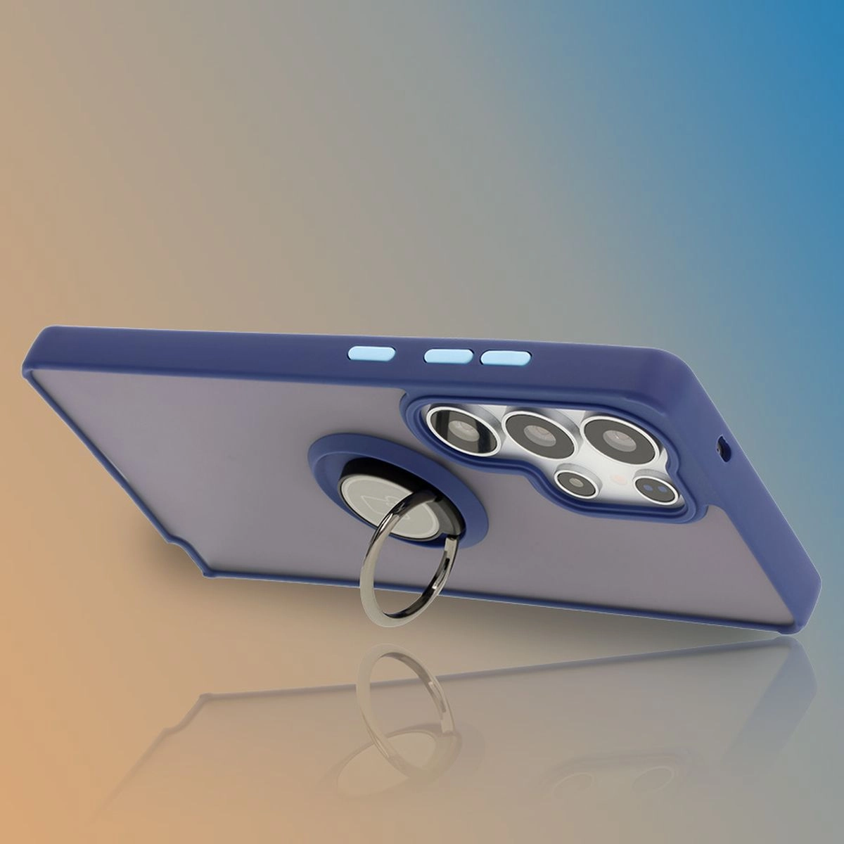 Etui Bizon z uchwytem na palec Hybrid Ring do Galaxy S25 Ultra Przydymione z jasnoniebieską ramką