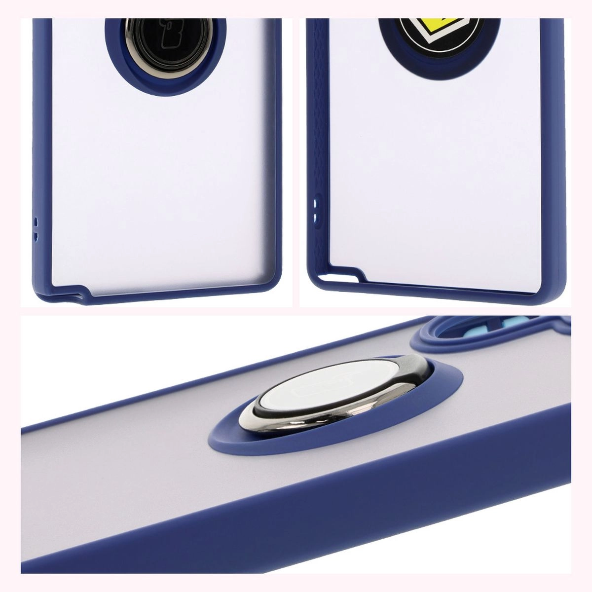 Etui Bizon z uchwytem na palec Hybrid Ring do Galaxy S25 Ultra Przydymione z jasnoniebieską ramką