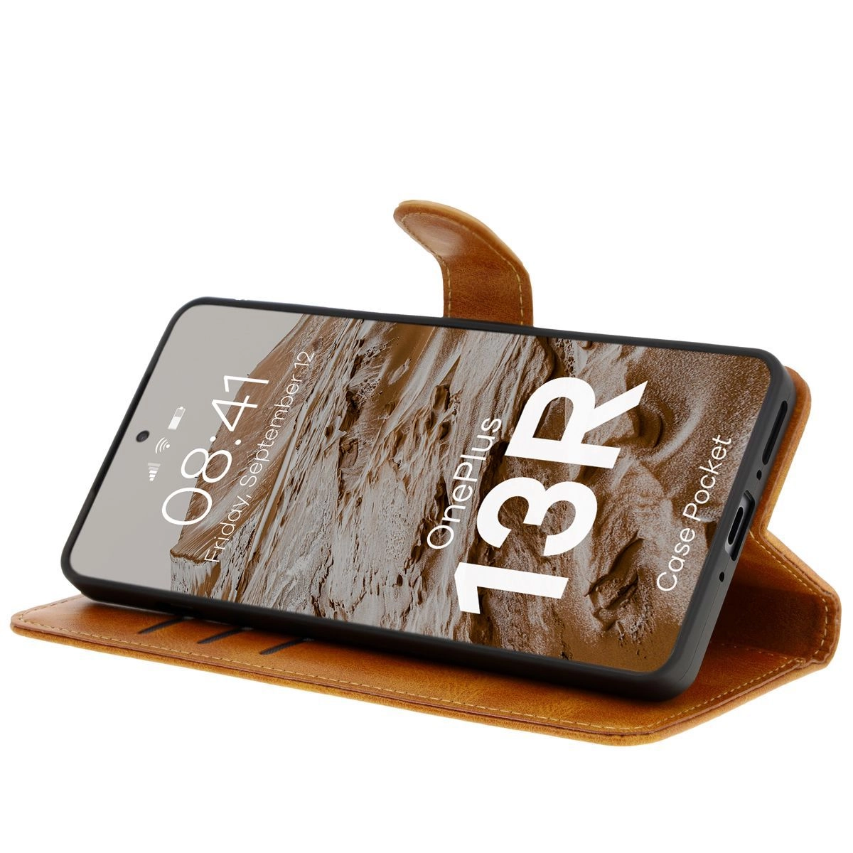 Etui Bizon z klapką Pocket do OnePlus 13R Brązowy
