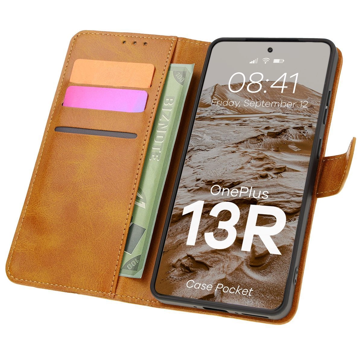 Etui Bizon z klapką Pocket do OnePlus 13R Brązowy
