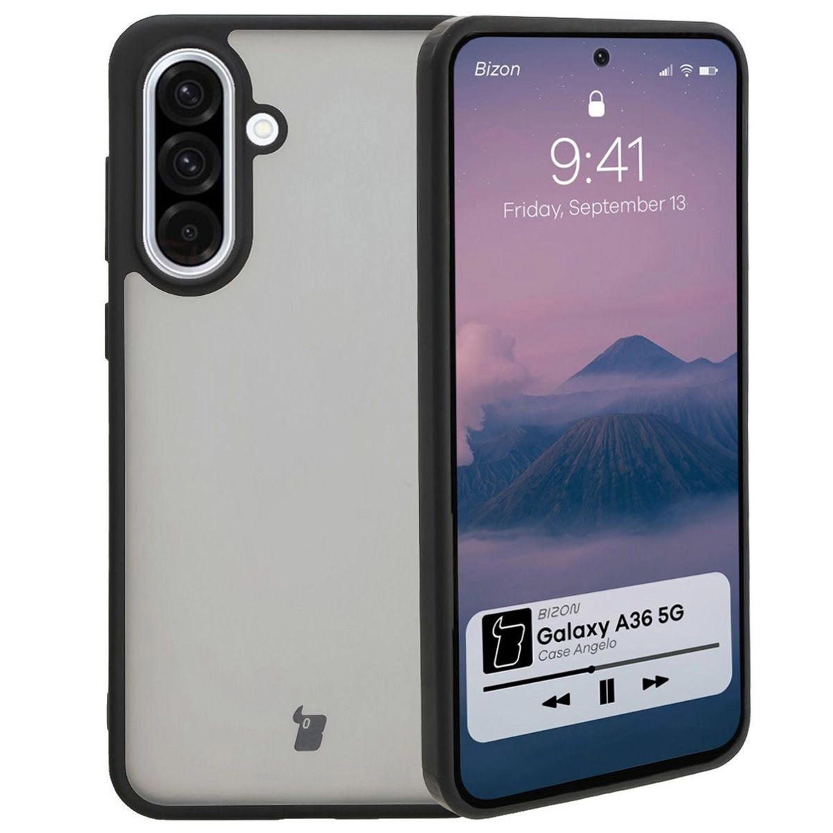 Etui Bizon Angelo do Galaxy A36 5G Przydymione z czarną ramką