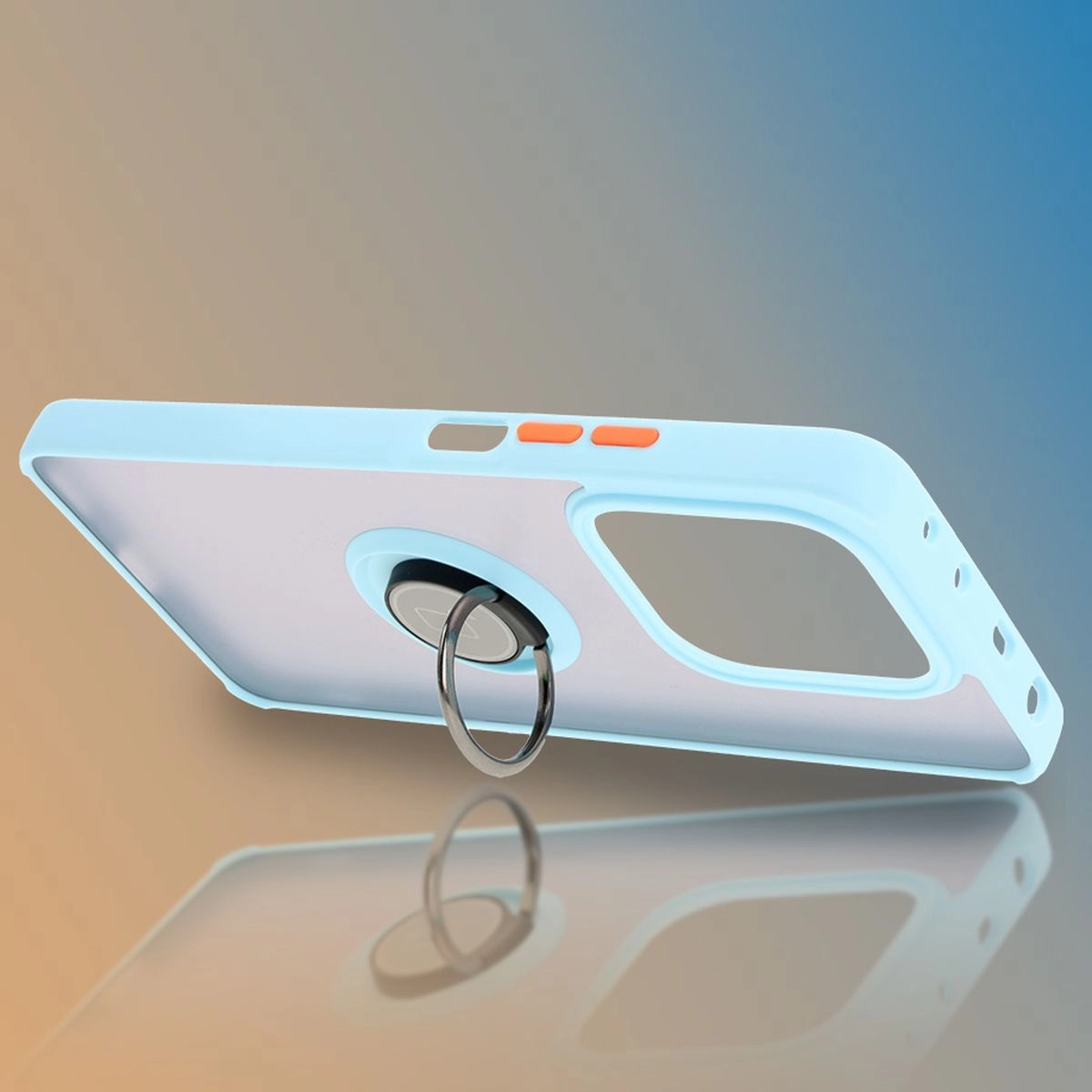 Etui Bizon z uchwytem na palec Hybrid Ring do Xiaomi Redmi Note 14 5G Przydymione z jasnoniebieską ramką