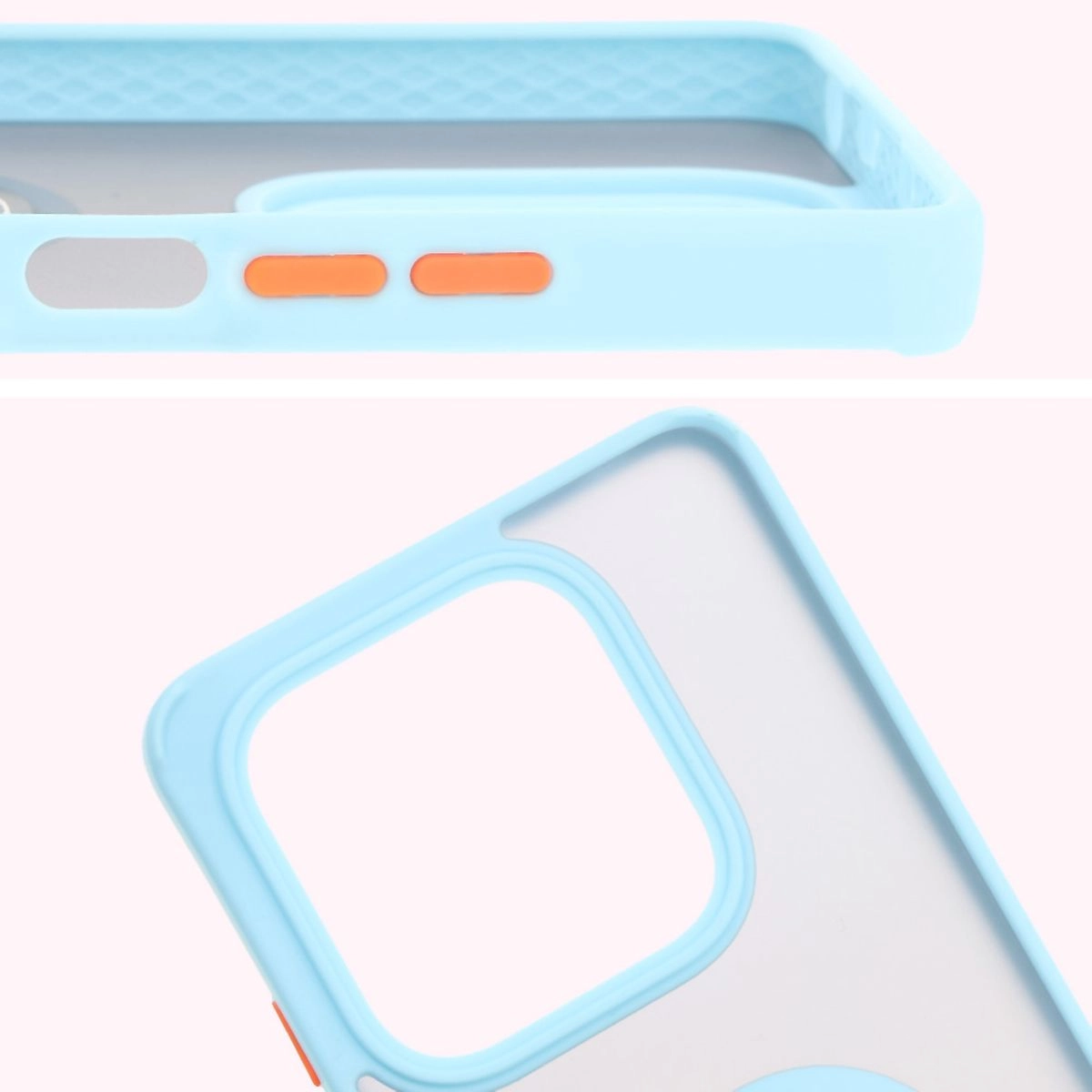 Etui Bizon z uchwytem na palec Hybrid Ring do Xiaomi Redmi Note 14 5G Przydymione z jasnoniebieską ramką
