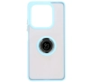 Etui Bizon z uchwytem na palec Hybrid Ring do Xiaomi Redmi Note 14 5G Przydymione z jasnoniebieską ramką